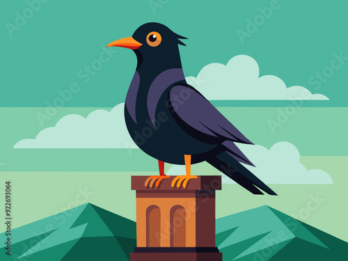 Mignon Oiseau Tour Choucas Chough Ensemble Corbeau Vecteur Dessin Animé 
