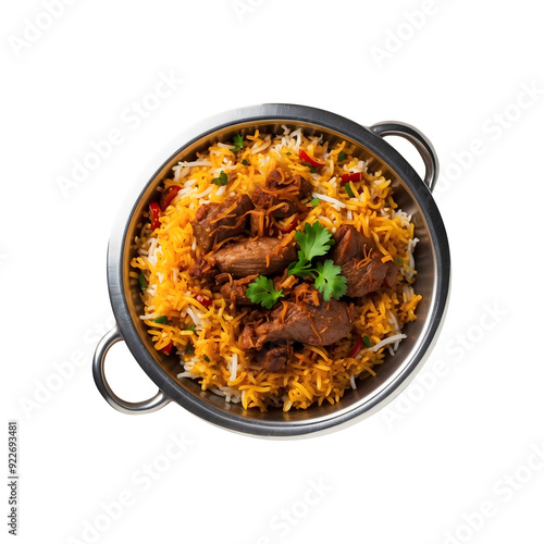 Ramadan Feast Delicious Beef Biryani Isolated on a Transparent Background. Ramadan dinner, spicy, indian food, Iftar meal,   photo