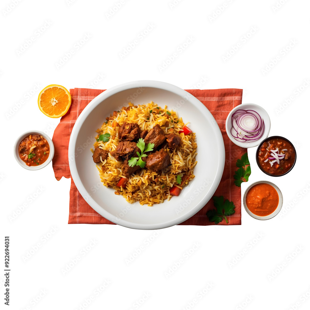 Biryani Bliss Delicious Beef Biryani Isolated on a Transparent Background. Ramadan dinner, spicy, indian food, Iftar meal, Biryani Bliss Delicious Beef Biryani Isolated on a Transparent Background. Ramadan dinner, spicy, indian food, Iftar meal,