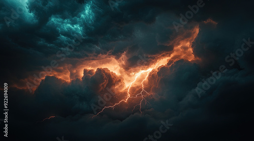 Lightning strikes through ominous clouds during a storm.