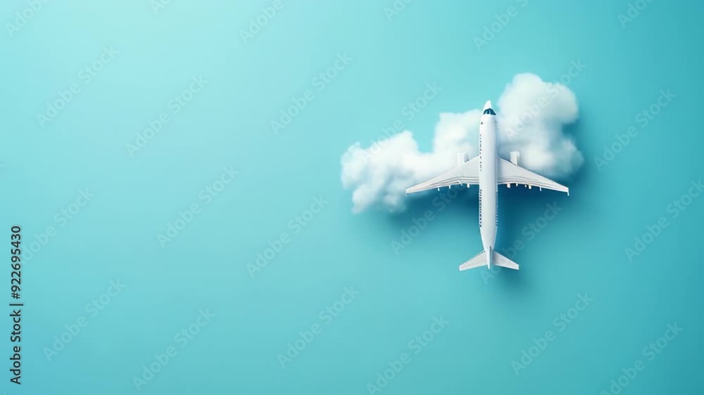 White toy airplane flying next to a heart-shaped cloud on a blue background. Concept of travel, love for aviation, and journey White toy airplane flying next to a heart-shaped cloud on a blue background. Concept of travel, love for aviation, and journey