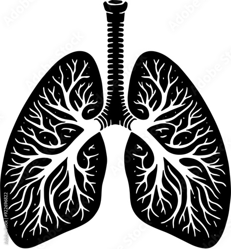 Silhouette of Human Lungs, Respiratory System Illustration, Medical Anatomy Visualization, Healthcare and Pulmonology Concept, Educational and Research Use, Human Organ Representation, Medical Poster 