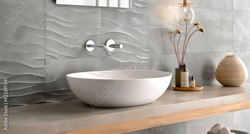 Modern Bathroom Sink Design With Textured Wall and Minimalist Decor