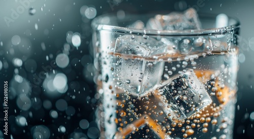 Refreshing Drink With Ice in Raindrops on a Dark Background