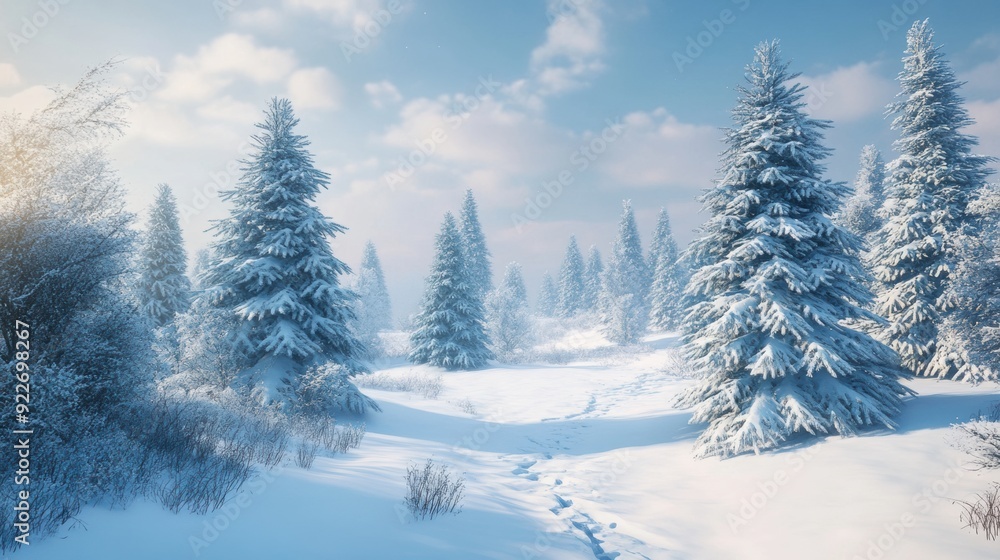 A snow covered path leading to a forest of trees, AI A snow covered path leading to a forest of trees, AI
