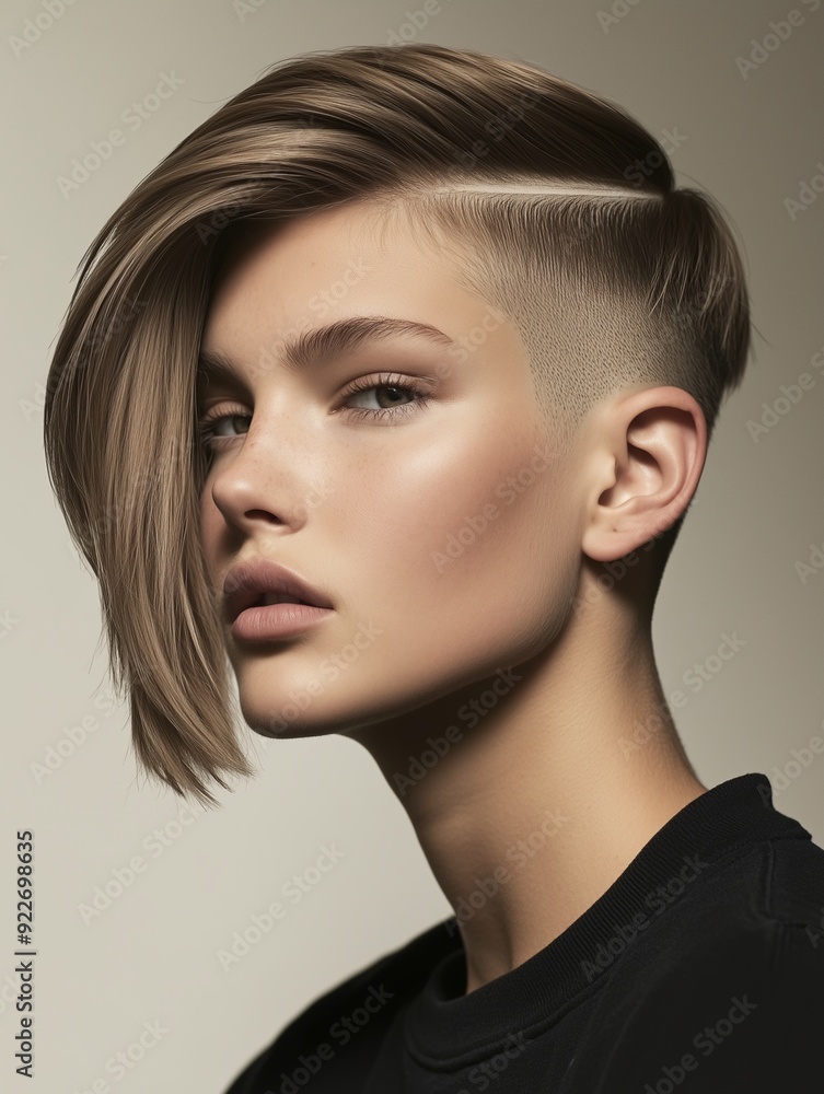 Naklejka premium A model with a skin fade hairstyle, a light ash brown hair color, hair catalogue