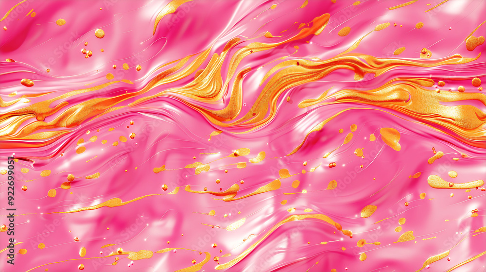 Abstract Pink and Gold Liquid Swirls in Dynamic Pattern Abstract Pink and Gold Liquid Swirls in Dynamic Pattern