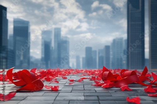 A red ribbon shaped like a heart symbol scattered-gigapixel-hq-scale-6_00x