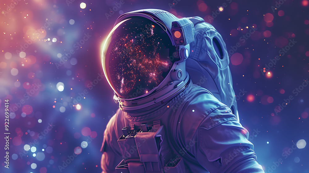 Astronaut Helmet Reflecting Earth in Cosmic Space Astronaut Helmet Reflecting Earth in Cosmic Space