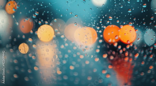 Raindrops on Glass With Blurred City Lights at Night
