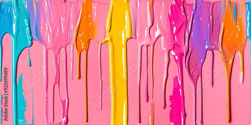 Vibrant Dripping Paint in Bright Rainbow Colors photo