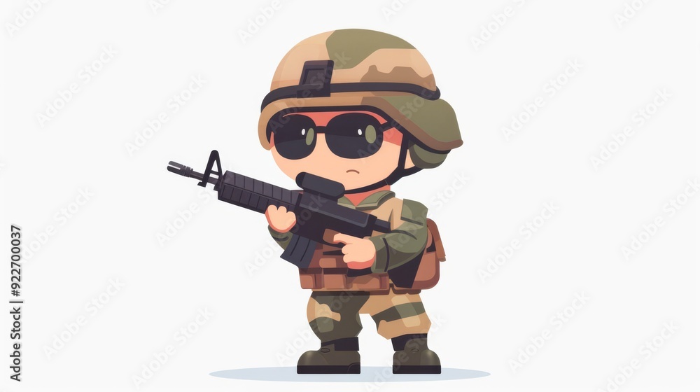 Chibi soldier, occupation character, flat design illustration, strong, isolated on white background Chibi soldier, occupation character, flat design illustration, strong, isolated on white background