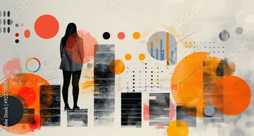 Woman Analyzing Data Trends Against Abstract Graphical Background