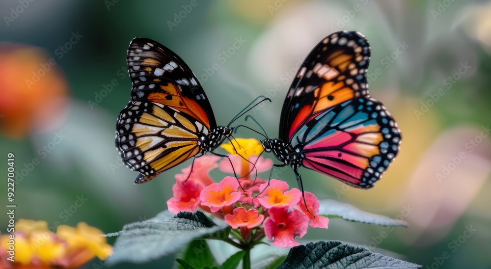 Colorful Butterflies Resting on Vibrant Flowers in a Garden During Daylight Colorful Butterflies Resting on Vibrant Flowers in a Garden During Daylight