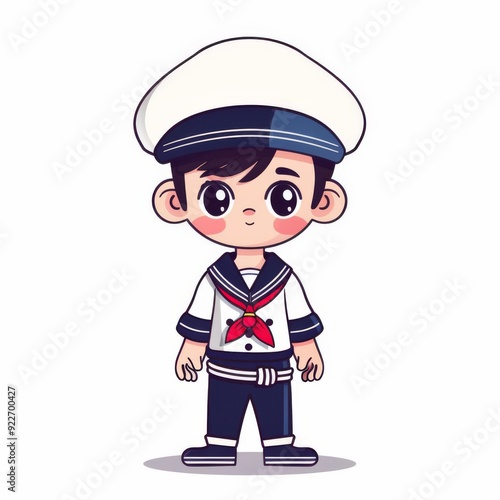 Chibi sailor, occupation character, flat design illustration, nautical, isolated on white background