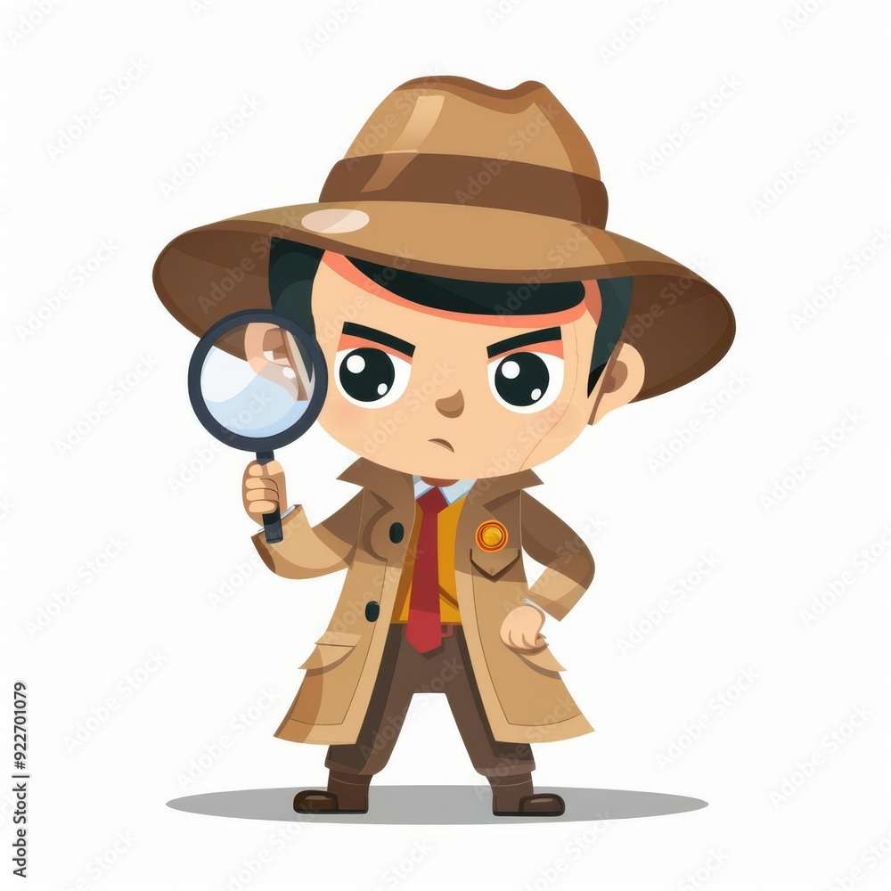 Chibi detective, occupation character, flat design illustration, investigative, isolated on white background Chibi detective, occupation character, flat design illustration, investigative, isolated on white background