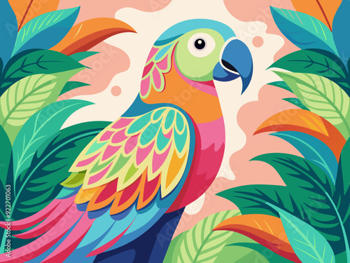 Dessin pastel peint à la main Perroquet isolé. Motif abstrait naturel, Clip Art, Design Elment. Fond tropical, élément de design tropical, concept d’été. Modèle de flyer de fête.
