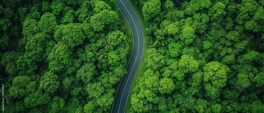 Aerial View of a Winding Road Through Lush Green Forest Aerial View of a Winding Road Through Lush Green Forest