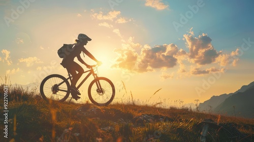 Wallpaper Mural A cyclist rides against a sunset backdrop, showcasing outdoor leisure and adventure. Torontodigital.ca