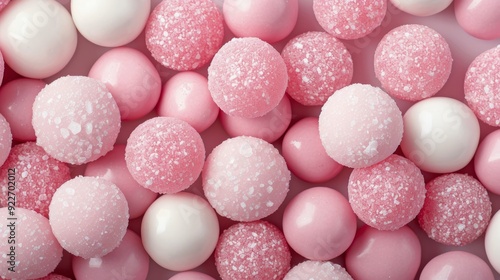 Colorful Pink And White Round Candies Laid Out Neatly On A Surface
