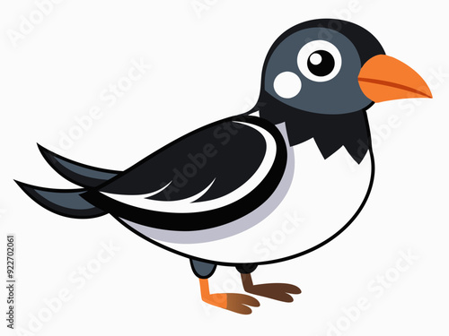 Dessin animé pie noir et blanc dans un style plat. Image pour livre éducatif pour enfants et encyclopédie ornithologique. Oiseau européen commun. Icône simple. Mignon oiseau coloré. Élément de concept