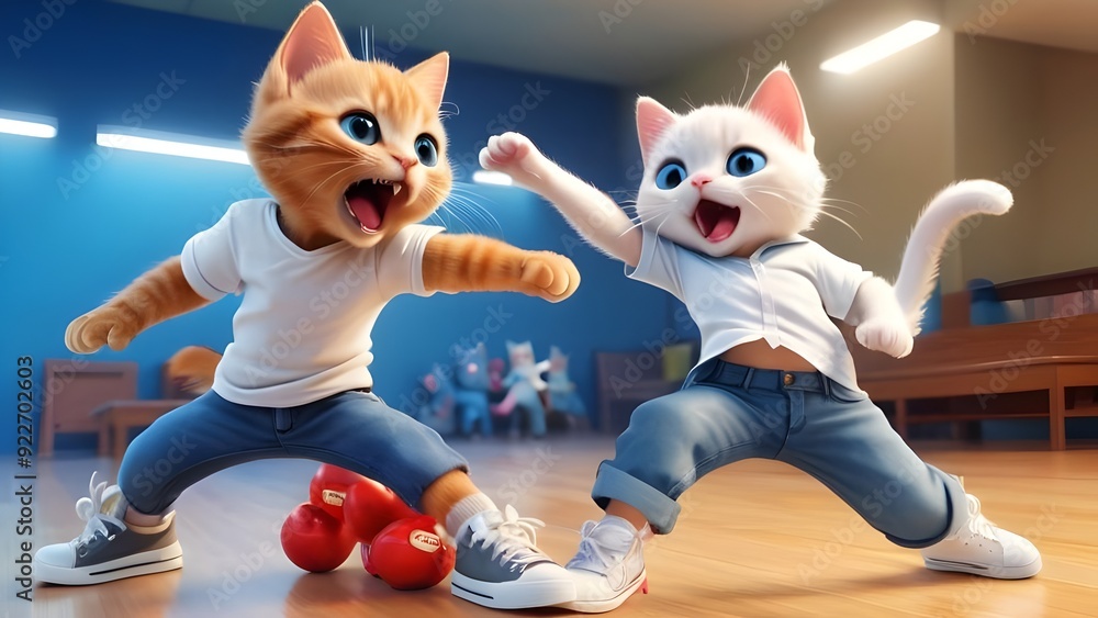 comical 3d depiction of a cat quarrel comical 3d depiction of a cat quarrel