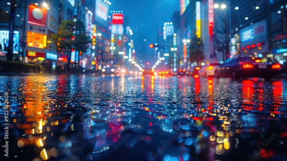 macro view of a Tokyo street at night, capturing the vibrant glow of neon lights and detailed textures of the urban landscape. The scene of street photography in a bustling city macro view of a Tokyo street at night, capturing the vibrant glow of neon lights and detailed textures of the urban landscape. The scene of street photography in a bustling city