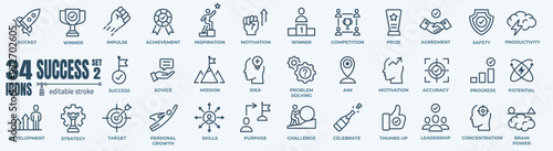 Success, Goals and Target Related Vector Line Icons. Contains thin Icons as Achievement, Aim, Motivation and more. Editable Stroke. 48x48 Pixel Perfect