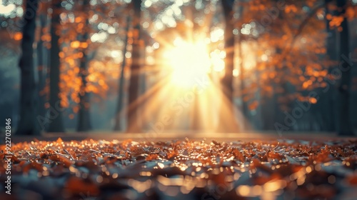 Sunset Over Tranquil Park With Lush Grass and Majestic Trees