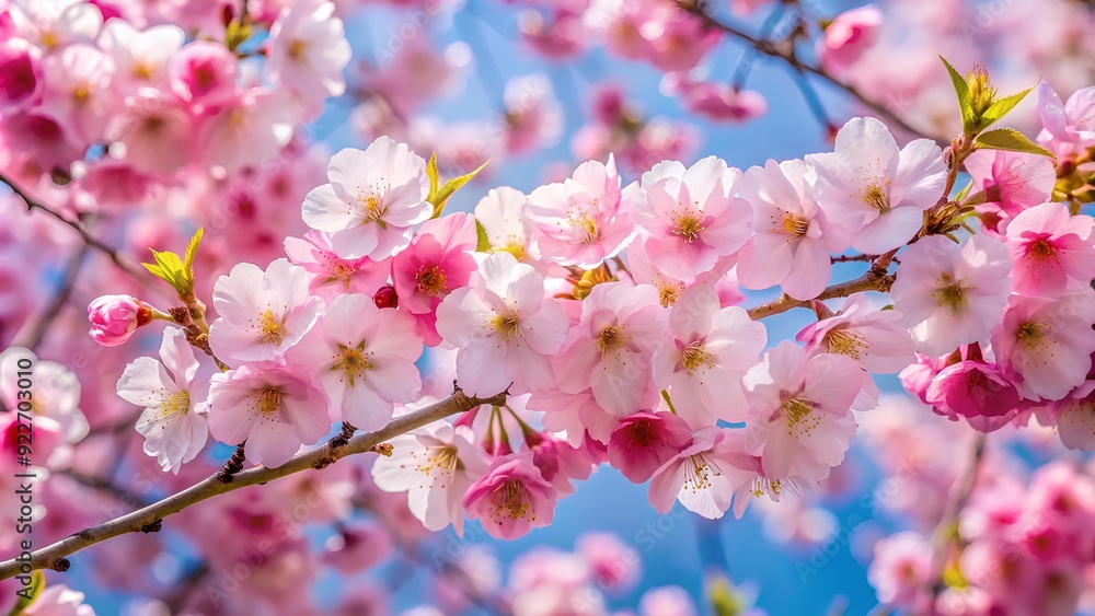 cherry blossoms with delicate petals against a clear blue sky cherry blossoms with delicate petals against a clear blue sky