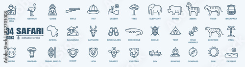 Safari and Africa Related Vector Line Icons. Editable stroke. Pixel perfect icons