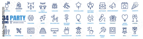 Party and event minimal thin line web icon set. Outline editable icons collection. Simple vector illustration.v