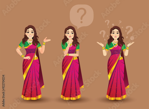 Set of women poses with Red saree vector character design