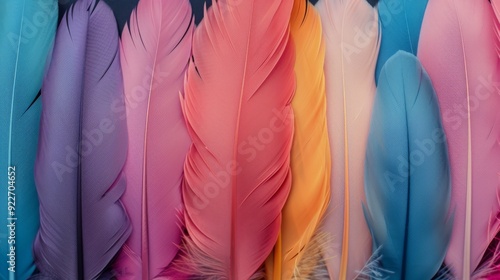 Colorful Feathers Displayed Close Up in Various Hues