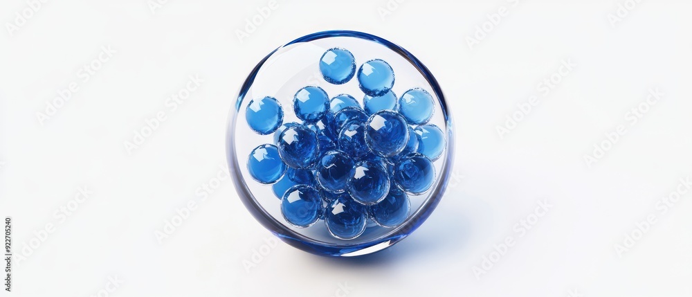 Blue Glass Spheres Inside a Transparent Glass Bowl Blue Glass Spheres Inside a Transparent Glass Bowl