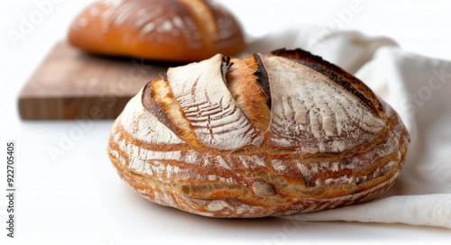 Freshly Baked Artisan Bread on a Wooden Cutting Board in a Light Kitchen