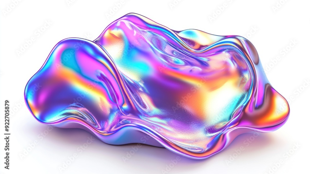 Naklejka premium Abstract iridescent liquid blob on a white background