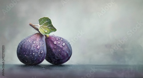 Fresh Fig Resting on a Leaf in Light Rain With Gentle Background Blur