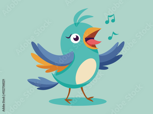 Personnage de dessin animé vectoriel dessiné à la main d’oiseau chanteur sur fond isolé. Happy Songbird pour la décoration, l’impression, la carte, le papier, le flyer, le signe, le textile, le design