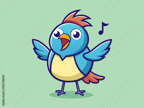 Personnage de dessin animé vectoriel dessiné à la main d’oiseau chanteur sur fond isolé. Happy Songbird pour la décoration, l’impression, la carte, le papier, le flyer, le signe, le textile, le design