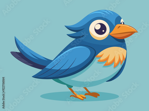 Personnage de dessin animé vectoriel dessiné à la main d’oiseau chanteur sur fond isolé. Happy Songbird pour la décoration, l’impression, la carte, le papier, le flyer, le signe, le textile, le design