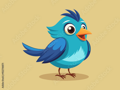 Personnage de dessin animé vectoriel dessiné à la main d’oiseau chanteur sur fond isolé. Happy Songbird pour la décoration, l’impression, la carte, le papier, le flyer, le signe, le textile, le design