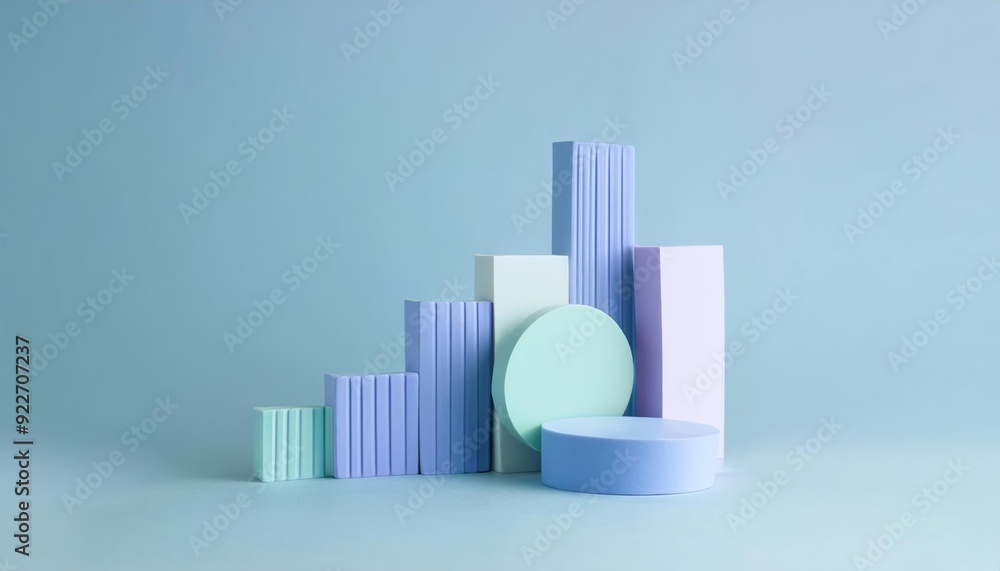 A creative arrangement of pastel geometric shapes on a calming blue background, ideal for modern design projects. A creative arrangement of pastel geometric shapes on a calming blue background, ideal for modern design projects.