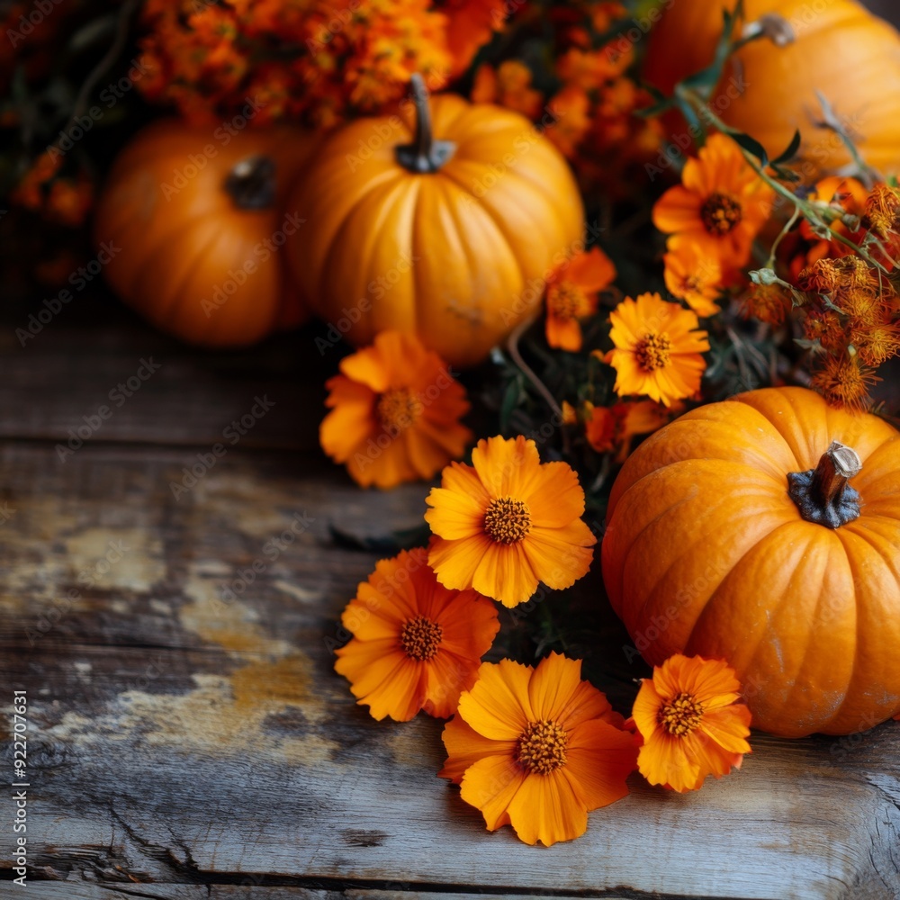 Autumnal Elegance: A Rustic Fall Composition Featuring an Orange Pumpkin on a Wooden Background, Embracing the Season's Warmth. Autumnal Elegance: A Rustic Fall Composition Featuring an Orange Pumpkin on a Wooden Background, Embracing the Season's Warmth.