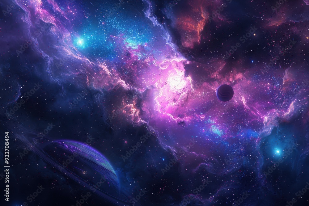 Fototapeta premium Breathtaking Space Spectacle of Glowing Nebula and Distant Planets