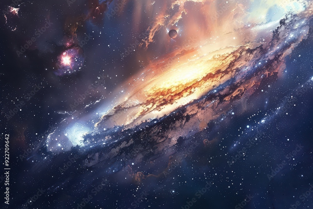 Colorful Glowing Spiral Galaxy with Stars and Nebulae Colorful Glowing Spiral Galaxy with Stars and Nebulae