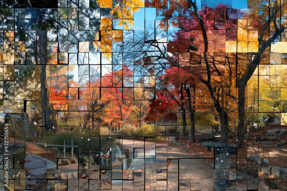A serene autumn park scene with vibrant foliage and calm atmosphere A serene autumn park scene with vibrant foliage and calm atmosphere