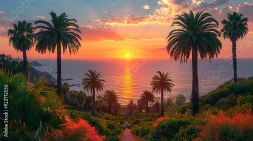 Santa Monica at sunset, Los Angeles, with the iconic pier silhouetted against the vibrant sky