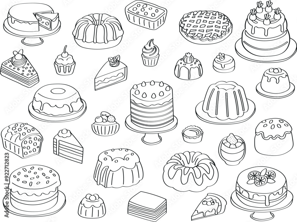 Isometric dessert set, flat icons