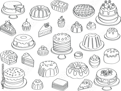 Isometric dessert set, flat icons